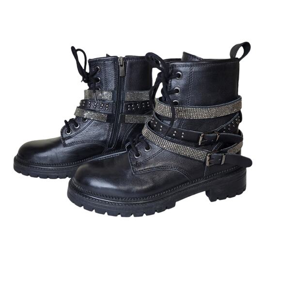 Steve Madden Captain Biker Combat Boots with Leather Straps/ Bling Size 5.5 - Picture 5 of 10